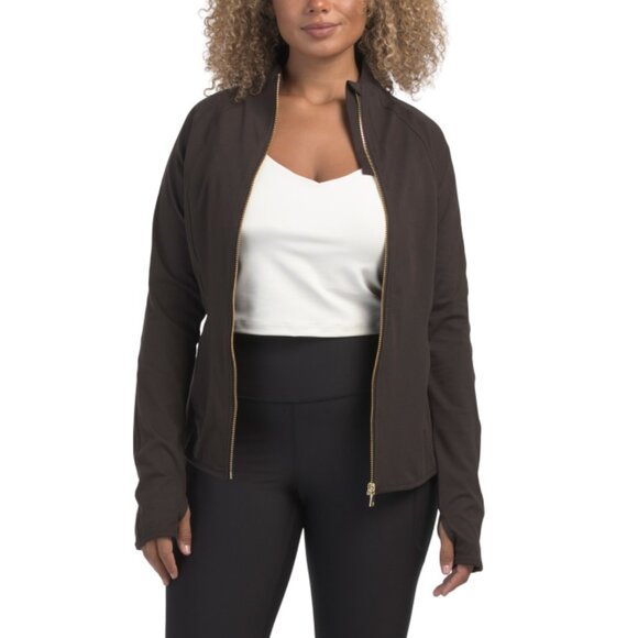 YOGALICIOUS Chocolate Lux Suri Flared Hem Full Zip Jacket - Picture 1 of 2